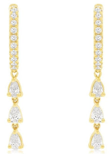 .82CT DIAMOND 14K YELLOW GOLD 3D PEAR SHAPE & ROUND PAST PRESENT FUTURE EARRINGS