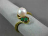 ESTATE .05CT AAA EMERALD & SOUTH SEA PEARL 14KT YELLOW GOLD 3D ANNIVERSARY RING