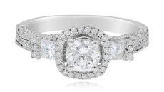 1.66CT DIAMOND 14KT WHITE GOLD ROUND & PRINCESS 3 STONE SQUARE ENGAGEMENT RING