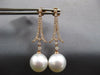 ESTATE LARGE .57CT DIAMOND & AAA SOUTH SEA PEARL 18K ROSE GOLD V SHAPE HANGING EARRINGS