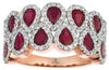 WIDE 3.02CT DIAMOND & RUBY 14KT ROSE GOLD 3D PEAR SHAPE 2 ROW ANNIVERSARY RING