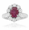 LARGE GIA CERTIFIED 3.44CT DIAMOND & AAA RUBY PLATINUM OVAL HALO ENGAGEMENT RING