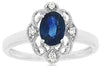 ESTATE 1.04CT DIAMOND & AAA SAPPHIRE 14KT WHITE GOLD 3D FLOWER FILIGREE FUN RING