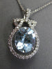 ESTATE LARGE 3.56CT DIAMOND & AQUAMARINE 18K WHITE GOLD 3D HALO FLOATING PENDANT