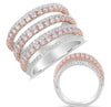 EXTRA LARGE 2.19CT DIAMOND 14KT WHITE & ROSE GOLD 3D MULTI ROW ANNIVERSARY RING