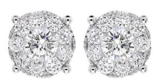 1.09CT DIAMOND 18KT WHITE GOLD 3D SOLITAIRE HALO FLOWER FILIGREE STUD EARRINGS