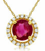 ESTATE .55CT DIAMOND & AAA RUBY 14K YELLOW GOLD 3D ROUND HALO FLOATING PENDANT