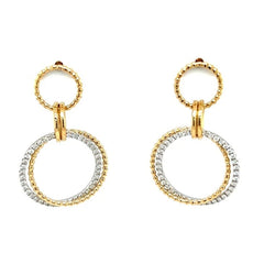 ESTATE .96CT DIAMOND 18KT 2 TONE GOLD ROUND TRIPLE CIRCULAR FUN HANGING EARRINGS