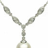 ESTATE .16CT DIAMOND & AAA PEARL 14KT WHITE GOLD MARQUISE SHAPE LARIAT NECKLACE