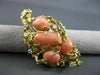 ANTIQUE LARGE OLD MINE DIAMOND & AAA CORAL 14KT YELLOW GOLD BROOCH / PIN #20239