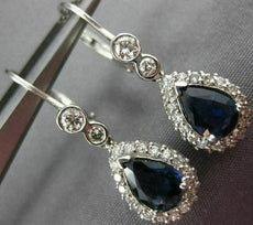 ANTIQUE 2.04CT DIAMOND & AAA SAPPHIRE 14KT WHITE GOLD 3D HANGING EARRINGS 18254