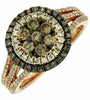 .98CT WHITE & CHOCOLATE FANCY DIAMOND 14K ROSE GOLD 3D ROUND CLUSTER FLOWER RING