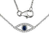 ESTATE .16CT DIAMOND & AAA SAPPHIRE 14KT WHITE GOLD 3D EVIL EYE LUCKY NECKLACE