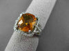 ESTATE LARGE 4.93CT DIAMOND & EXTRA FACET CITRINE 14KT WHITE GOLD HALO LEAF RING