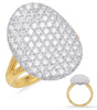 LARGE 2.08CT DIAMOND 14KT 2 TONE GOLD 3D MULTI ROW CLUSTER PAVE OVAL FUN RING