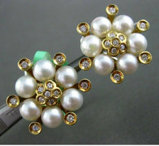 ESTATE .62CT DIAMOND & AAA PEARL 18K WHITE & YELLOW GOLD FLOWER CLIP ON EARRINGS