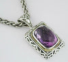 LARGE 6.80CT AAA AMETHYST 14KT YELLOW GOLD & 925 SILVER SQUARE FLOATING PENDANT