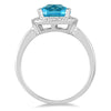 1.88CT DIAMOND & AAA BLUE TOPAZ 14KT WHITE GOLD CUSHION & ROUND SQUARE HALO RING