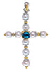 LARGE AAA BLUE TOPAZ & SOUTH SEA PEARL 18KT YELLOW GOLD & 925 SILVER 3D PENDANT