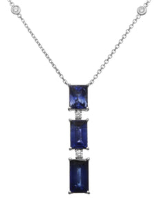 5.09CT DIAMOND & AAA SAPPHIRE 18KT WHITE GOLD EMERALD CUT & ROUND LOVE NECKLACE