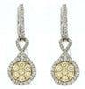 1.22CT WHITE & CANARY DIAMOND 14KT 2 TONE GOLD CLUSTER INFINITY HANGING EARRINGS