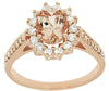 1.45CT DIAMOND & AAA MORGANITE 14KT ROSE GOLD 3D OVAL & ROUND FLOWER LOVE RING