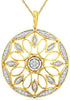 ESTATE .12CT DIAMOND 14KT YELLOW GOLD 3D FILIGREE FLOWER ROUND FLOATING PENDANT