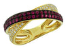 .70CT DIAMOND & AAA RUBY 14K BLACK & YELLOW GOLD MULTI ROW CRISS CROSS LOVE RING
