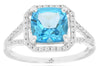 LARGE 2.65CT DIAMOND & AAA BLUE TOPAZ 14KT WHITE GOLD 3D CUSHION ENGAGEMENT RING