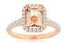 1.85CT DIAMOND & AAA MORGANITE 14KT ROSE GOLD 3D EMERALD CUT & ROUND SQUARE RING