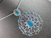 EXTRA LARGE 29.73CT DIAMOND & AAA SAPPHIRE & TURQUOISE 14K WHITE GOLD 3D PENDANT