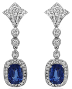 LARGE 7.72CT DIAMOND & AAA SAPPHIRE 18KT WHITE GOLD 3D CUSHION & ROUND EARRINGS