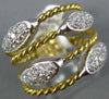ESTATE LARGE .58CT DIAMOND 18KT 2 TONE GOLD 3D MULTI ROW OVAL PAVE ROPE FUN RING