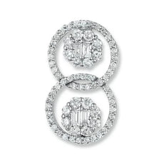 .88CT DIAMOND 14KT WHITE GOLD ROUND & BAGUETTE DOUBLE LOVE KNOT FLOATING PENDANT