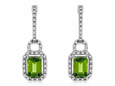 ESTATE 2.50CT DIAMOND & AAA PERIDOT 14KT WHITE GOLD SQUARE HALO HUGGIE EARRINGS