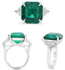 LARGE 14.19CT DIAMOND & AAA EMERALD PLATINUM 3D SQUARE OCTAGON & TRILLION RING