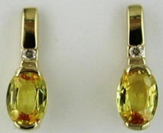 1.90CT DIAMOND & AAA YELLOW SAPPHIRE 14KT YELLOW GOLD OVAL FUN HANGING EARRINGS