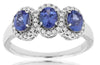 1.21CT DIAMOND & AAA TANZANITE 14KT WHITE GOLD 3D OVAL 3 STONE ANNIVERSARY RING