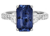 3.84CT DIAMOND & AAA SAPPHIRE 18KT WHITE GOLD EMERALD CUT TRAPEZOID & ROUND RING