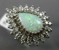 ANTIQUE LARGE 3.45CT OLD MINE DIAMOND & OPAL 14KT WHITE GOLD TEAR DROP RING #820