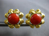 ESTATE LARGE AAA CORAL 18KT YELLOW GOLD 3D FLOWER FUN CLIP ON EARRINGS #28059