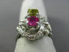 LARGE 1.07CT DIAMOND & AAA PINK YELLOW SAPPHIRE 14KT WHITE GOLD FLOWER LOVE RING
