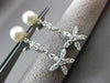 ANTIQUE .80CT DIAMOND 14K WHITE GOLD & PEARL FLOWER STAR HANGING EARRINGS #23357