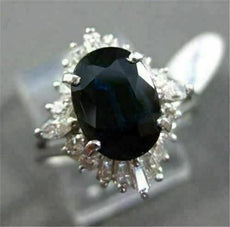 ESTATE LARGE 3.20CT DIAMOND & AAA SAPPHIRE PLATINUM OVAL FILIGREE BALLERINA RING