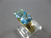 ESTATE LARGE 5.20CT AAA BLUE TOPAZ 14KT YELLOW GOLD 3D 3 STONE LOVE RING #27981