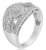 ESTATE .33CT DIAMOND 14KT WHITE GOLD FILIGREE 3 FLOWER PAST PRESENT FUTURE RING