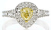 WIDE 1.01CT WHITE & FANCY YELLOW DIAMOND 18K 2 TONE GOLD 3D HALO ENGAGEMENT RING