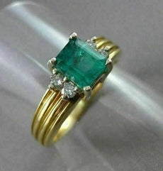 ANTIQUE 1.18CT AAA COLOMBIAN EMERALD & DIAMOND 14K W&Y GOLD ENGAGEMENT RING #128
