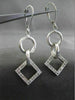 ESTATE .46CT DIAMOND 14K WHITE GOLD MATTE & SHINY CIRCLE SQUARE HANGING EARRINGS