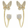 ESTATE .52CT DIAMOND 14KT YELLOW GOLD 3D FLOWER BUTTERFLY FUN HANGING EARRINGS